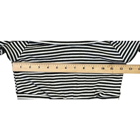 Vici Off the Shoulder Front Tie Black & White Striped Bodycon Pencil Dress M - Picture 4 of 7